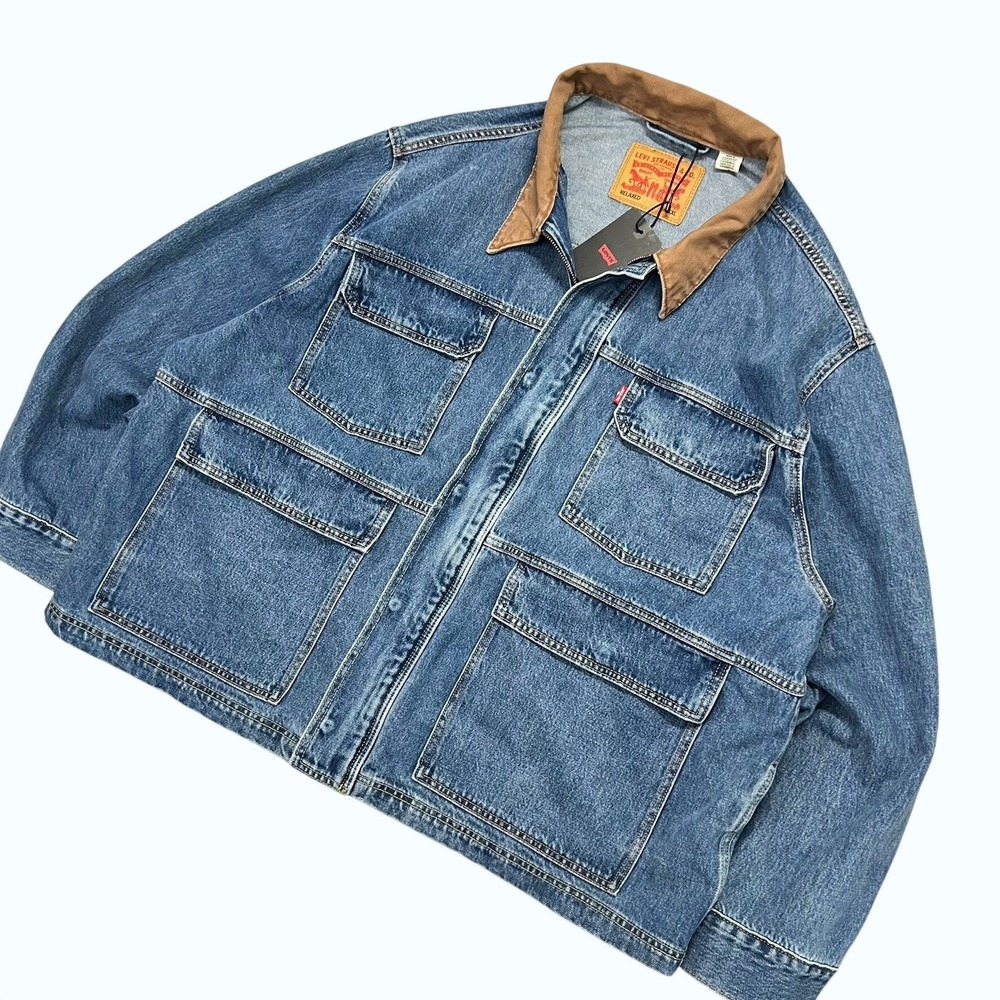 NEW Levis Mens XXL Relaxed Fit Denim Trucker Jacket Corduroy Collar Blue Chore